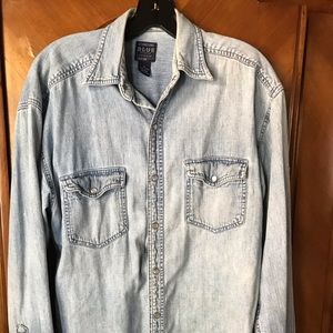 Western Blue denim  snap button  shirt. Boho style On Sale